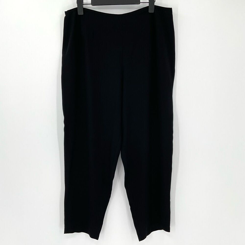 Eileen Fisher 100% Silk Straight Leg Trouser‎ Pant Lightweight Women Large Black